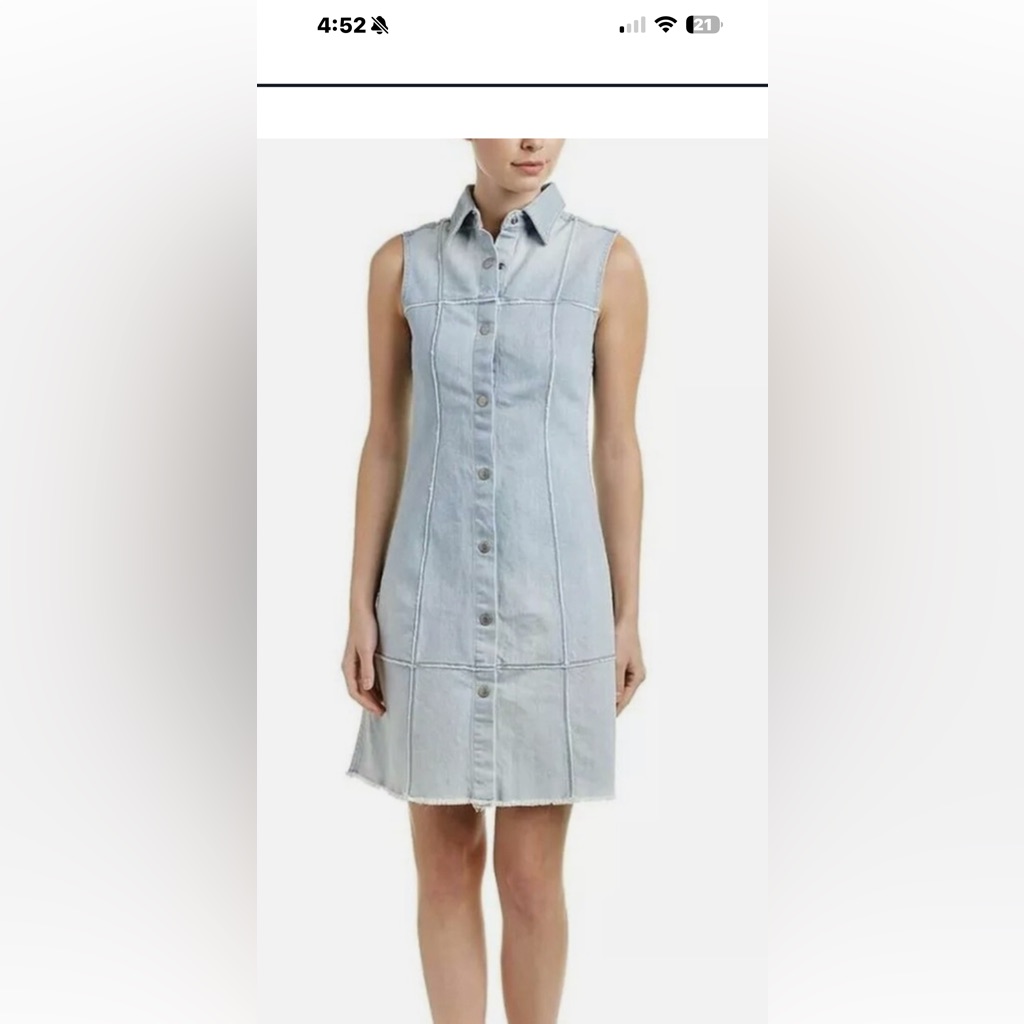 Adriano Goldschmied Ag Button Down Faded Denim Dress Frayed Patchwork: